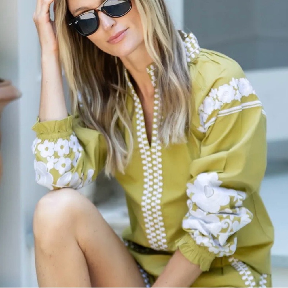 Embroidered Olive Green Women's Blouse